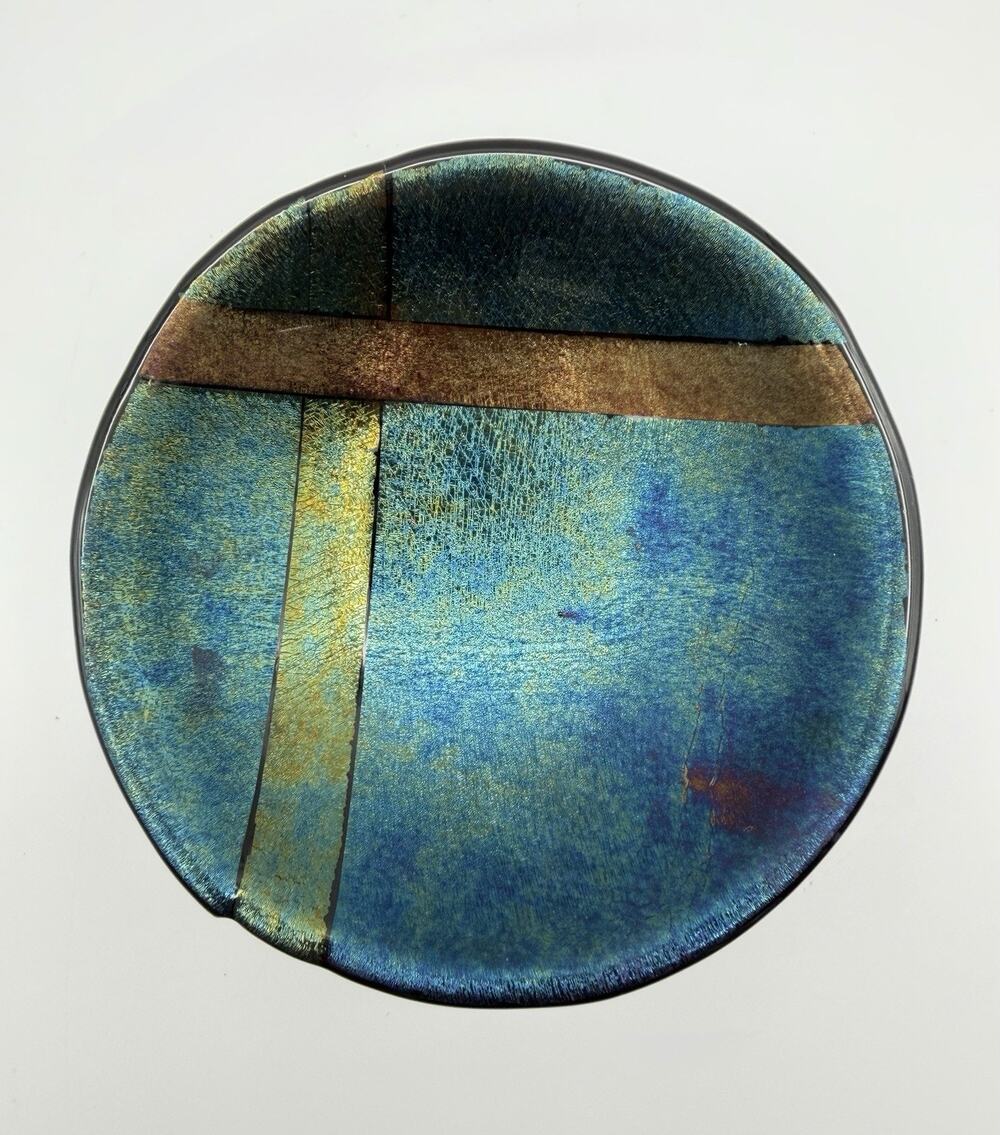Dichroic Fused Art Glass Decorative Bowl 5” Trinket Dish VNTG Signed Ron Cameron